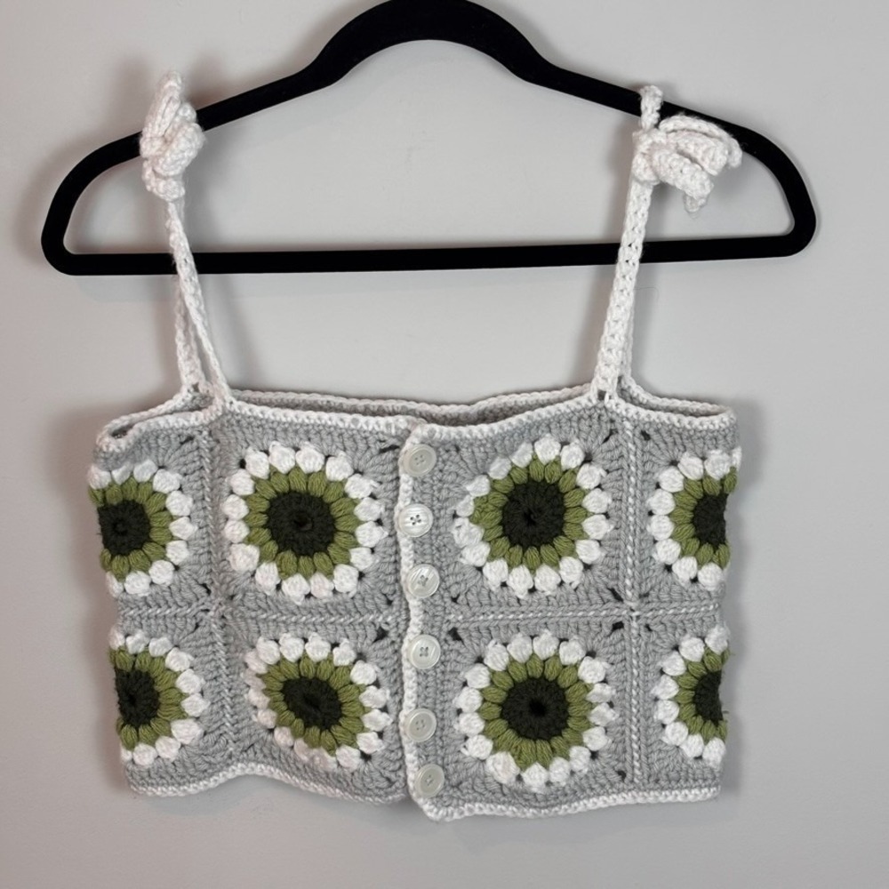 Womens handmade crochet grannysquare knit crop Tank size XS Festival Indie boho